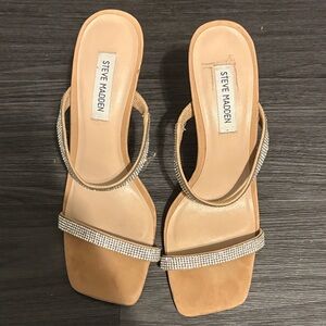 Steve Madden Tan and Silver Heeled Sandals